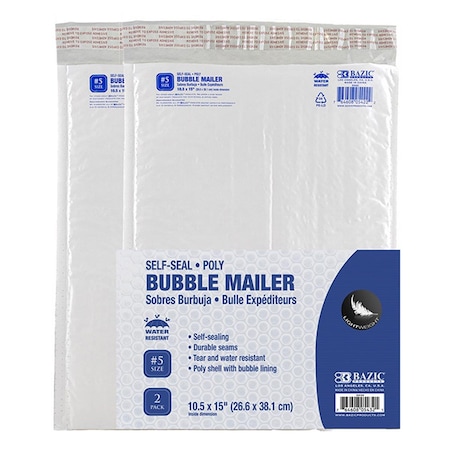 Bazic Products 10.5 x 15 in. No.5 Poly Bubble Mailer, 2PK 5432